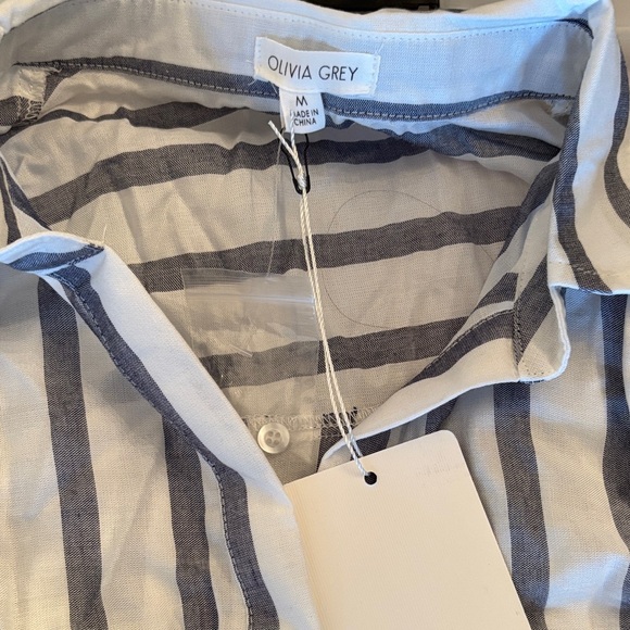 Gray and White Striped Linen Button-Up Shirt - Picture 2 of 2